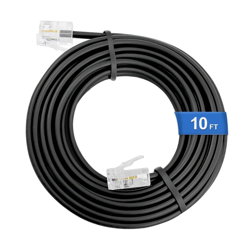 Uvital Phone Extension Line, 10 FT Black Telephone Extension Line Cord Cable Wire,RJ11 6P4C Phone Cord for Home/Office - Image 1